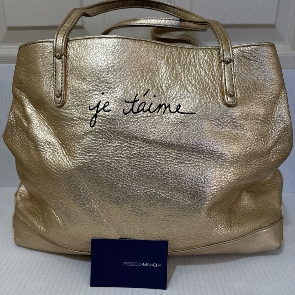 NWOT Authentic Rebecca Minkoff Large Leather Tote Bag Metallic Gold